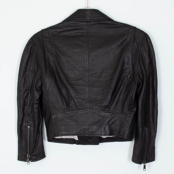 Joie Necia Lamb Leather Cropped Puff Sleeve Moto Biker Jacket Womens Size XXS - Picture 6 of 8